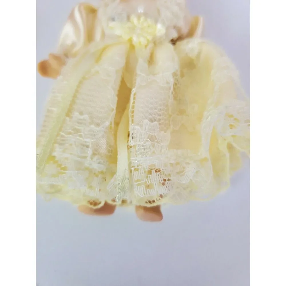 Vintage Kurt S‎ Adler Miniature Porcelain Doll Ornament Brown Hair Lace Dress